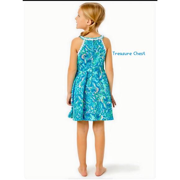 Lilly Pulitzer Girls Little Kinley Dress Coral Of The Story  Size 8 - Picture 2 of 4